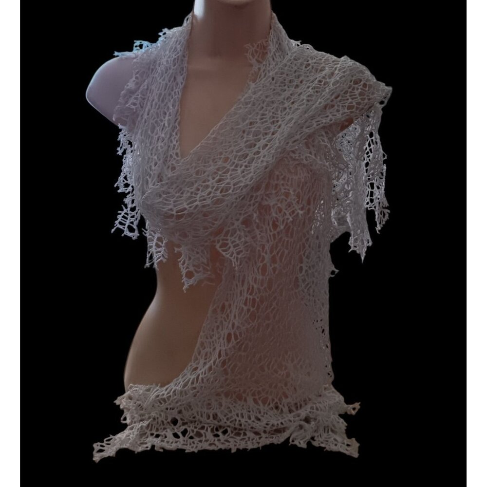 Boho Scarf White Fishnet Long Rectangular 82" Spr… - image 8